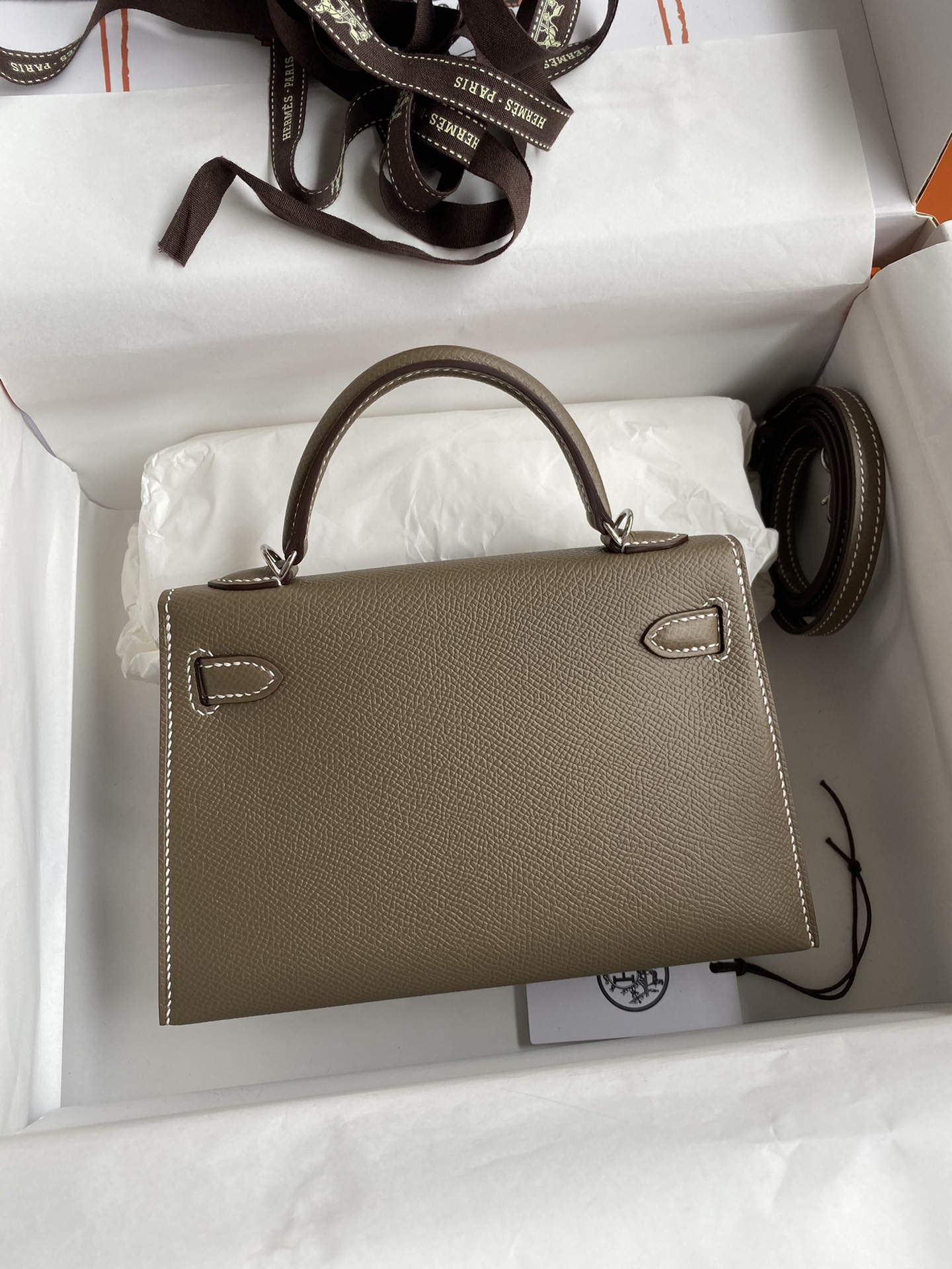 Hermes Kelly Mini II Bag 19CM In Etoupe Epsom Leather